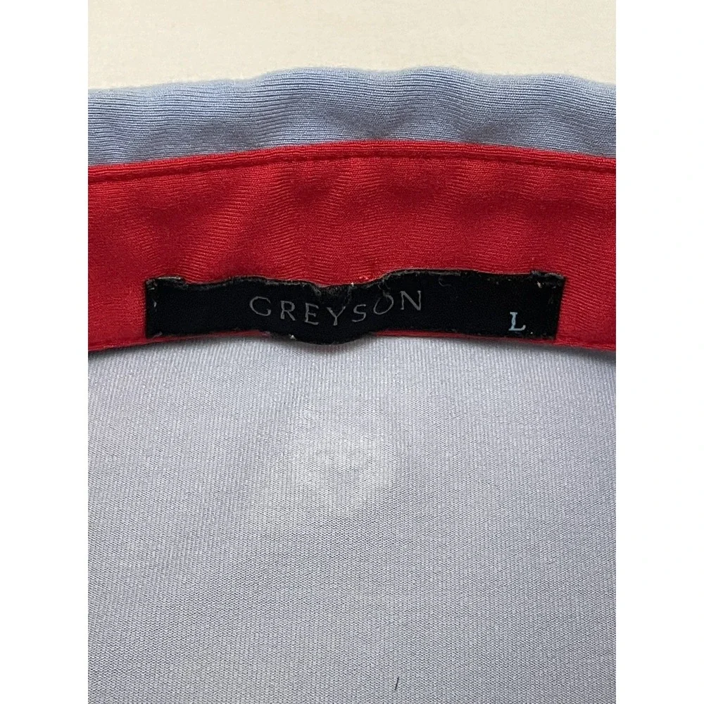 Greyson Performance Polo Shirt L Navy Blue Nature Pattern Stretch Wicking Golf